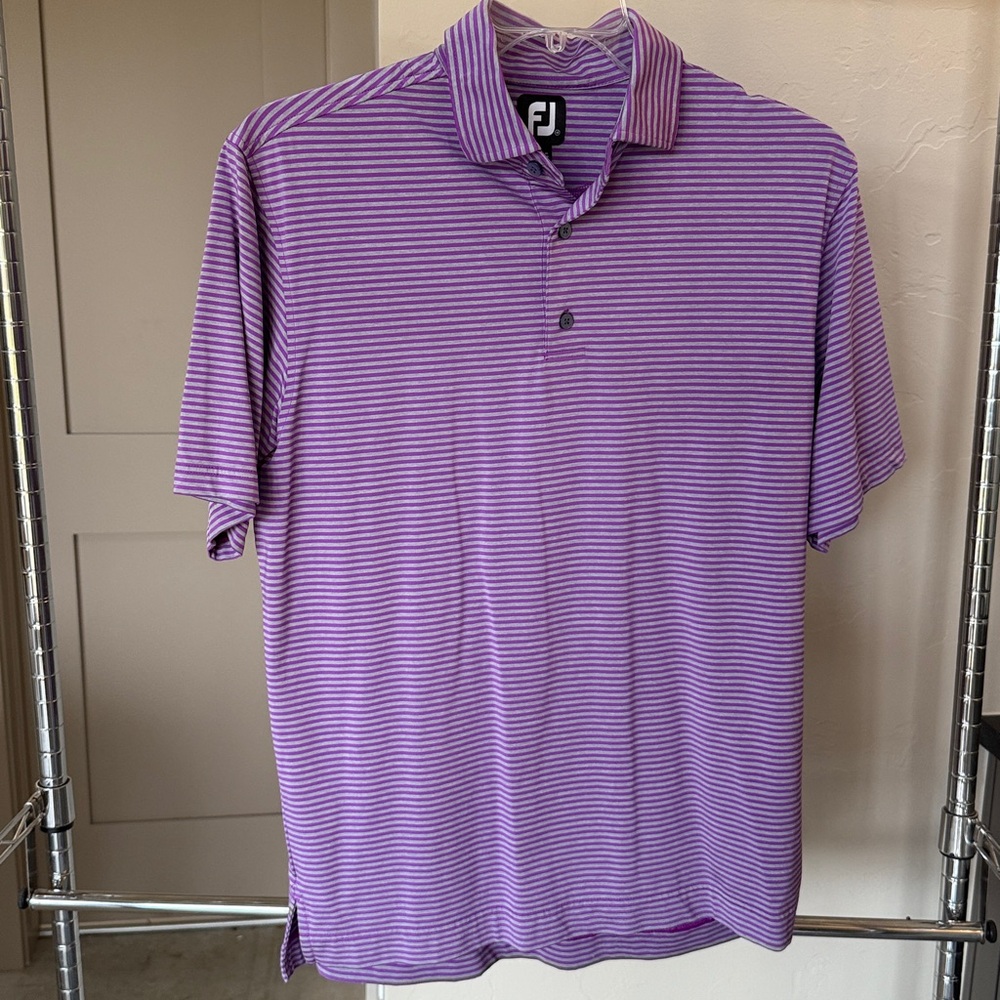 Footjoy Shirt Men's Medium Purple Gray Short Sleeve Polo Golf Striped